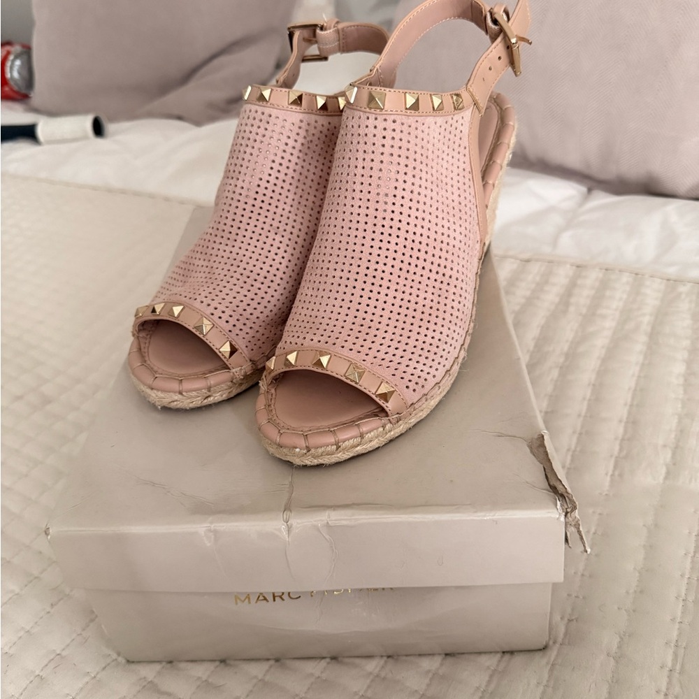 Marc Fisher light natural Studded Peep-Toe Espadrille Wedges - Women
